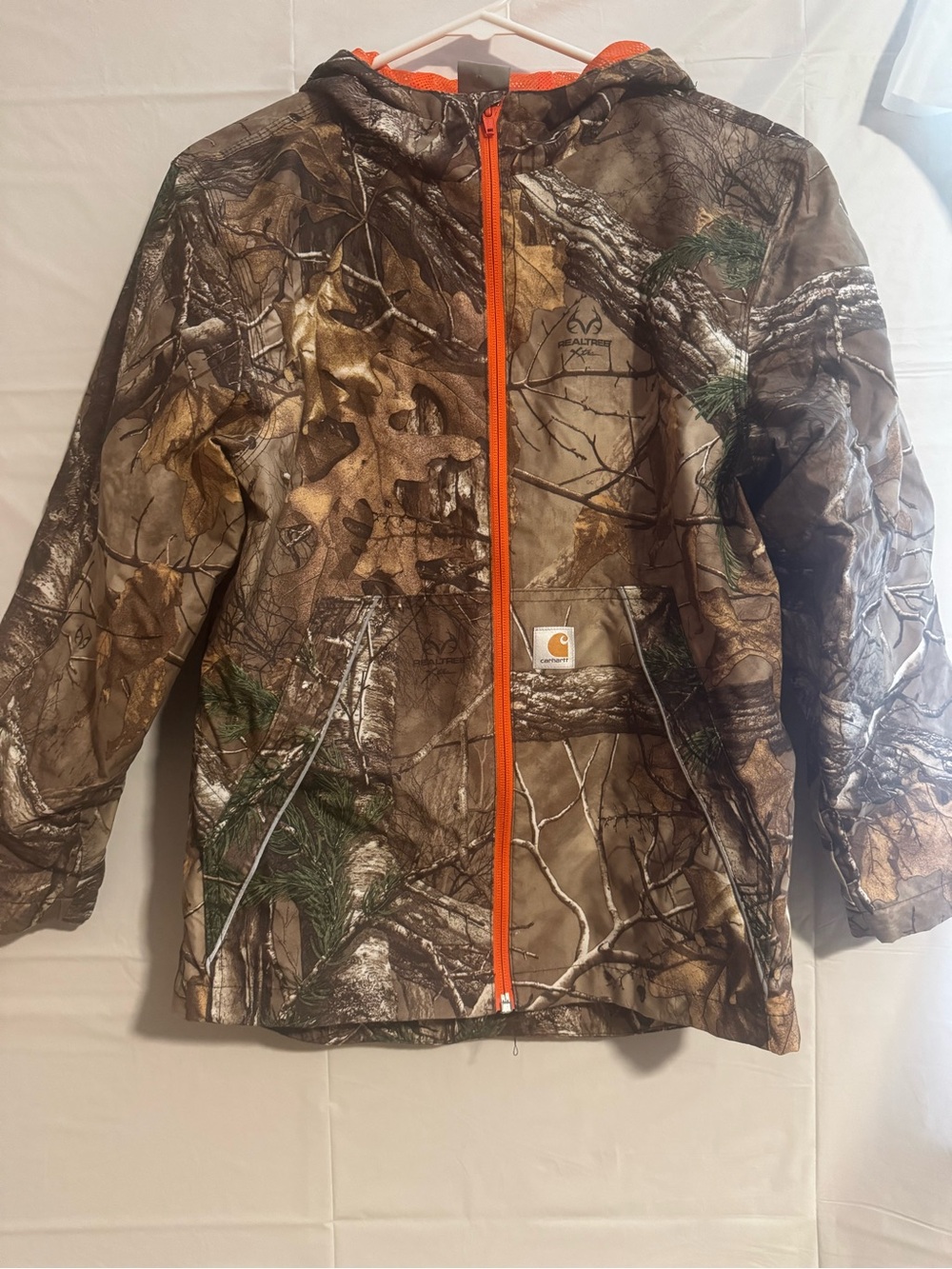 Boys Carhartt Realtree Camo Hooded Jacket with Orange Zip